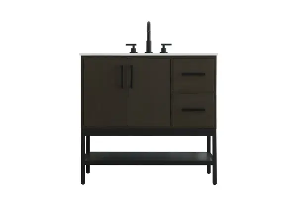 Dimensions
Width: 36"
Height: 22"
Depth: 34"
Counter Top Length: 36"
Counter Top Width: 22"
Counter Top Height: 0.75"
Sink Width: 17.13"
Sink Depth: 11.61"
Sink Height: 7"
Sink Drain Hole Size: 1.75"
Faucet Hole Spacing: 8"3 Holes"
Specifications
Assembly Required: No
Base Material: Solid wood and MDF and Metal
Counter Top Edge Style: straight
Counter Top Finish: marble white
Distressed Finish: No
Drain Assembly Included: No
Faucet Included: No
Faucet Type: Widespread
Finish (Color): Mocha Brown
Vanity Material: Solid Wood and MDF
Hardware Finish: black
Harware Material: Aluminum alloy
Number of Faucet Holes: 3
Number of Sinks: 1
Product Shape: Rectangle
Product Type: Bathroom Vanities
Product Warranty: 1 year limited
Sink Mounting Type: Undermount
Vanity Backsplash: NO
Vanity Mounting Type: Free-Standing
152
Wire Included: No
Wood Type: Rubber wood
Shipment type: LTL
US Shipping Cost: $161.00
Drawers
Drawers Included: yes
Number of Drawers: 2
False Drawers: no
Drawer Width: 10.5
Drawer Depth: 15.125
Drawer Height: 8.375
Drawer Handle Designs: Bar pulls
Shelves
Number of Shelves: 1
Shelf Width: 33.125
Cabinets
Number of Cabinets: 1
Cabinet Interior Width: 22.25
Cabinet Interior Depth: 21.5
Cabinet Interior Height: 19