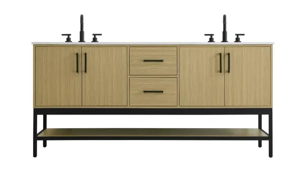 Dimensions
Width: 72"
Height: 22"
Depth: 34"
Counter Top Length: 72"
Counter Top Width: 22"
Counter Top Height: 0.75"
Sink Width: 17.13"
Sink Depth: 11.61"
Sink Height: 7"
Sink Drain Hole Size: 1.75"
Faucet Hole Spacing: 8"3 Holes"
Specifications
Assembly Required: No
Base Material: Solid wood and MDF and Metal
Counter Top Edge Style: straight
Counter Top Finish: marble white
Distressed Finish: No
Drain Assembly Included: No
Faucet Included: No
Finish (Color): Honey Brown
Vanity Material: Solid Wood and MDF
Hardware Finish: black
Harware Material: Aluminum alloy
Number of Faucet Holes: 6
Number of Sinks: 2
Product Shape: Rectangle
Product Type: Bathroom Vanities
Product Warranty: 1 year limited
Sink Mounting Type: Undermount
Vanity Backsplash: NO
Vanity Mounting Type: Free-Standing
277
Wire Included: No
Wood Type: Rubber wood
Shipment type: LTL
US Shipping Cost: $301.00
Drawers
Drawers Included: yes
Number of Drawers: 2
False Drawers: no
Drawer Width: 14.25
Drawer Depth: 15.125
Drawer Height: 8.375
Drawer Handle Designs: Bar pulls
Shelves
Number of Shelves: 1
Shelf Width: 69.125
Cabinets
Number of Cabinets: 2
Cabinet Interior Width: 26.75
Cabinet Interior Depth: 21.5
Cabinet Interior Height: 19