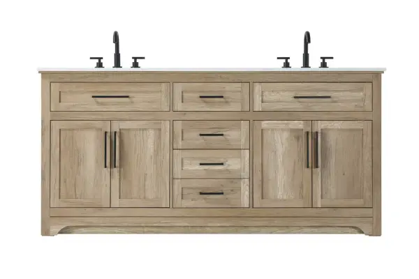 Specification Sheet
Dimensions
Length: 72"
Width: 21.5"
Height: 35"
Counter Top Length: 72"
Counter Top Width: 21.5"
Counter Top Height: 0.75"
Sink Width: 15.375"
Sink Depth: 10.875"
Sink Height: 7"
Sink Drain Hole Size: 1.75"
Faucet Hole Spacing: 4'' Holes"
Specifications
Assembly Required: NO
Base Material: Solid wood and MDF
Counter Top Edge Style: straight
Counter Top Finish: Marble white
Distressed Finish: NO
Drain Assembly Included: NO
Faucet Included: NO
Faucet Type: Widespread
Finish (Color): Natural Oak
Vanity Material: Solid Wood and MDF
Hardware Finish: Black
Harware Material: Aluminum alloy
Number of Faucet Holes: 6
Number of Sinks: 2
Product Shape: Rectangle
Product Type: Bathroom Vanities
Product Warranty: 1 year limited
Sink Mounting Type: Undermount
Vanity Backsplash: NO
Vanity Mounting Type: Free-Standing
310
Wire Included: No
Wood Type: Rubber wood
Shipment type: LTL
Drawers
Drawers Included: yes
Number of Drawers: 5
Drawer Width: dw1: 26.125
dw2: 13
dw3: 13
dw4: 13
Drawer Depth: dw1: 3.625
dw2: 15.125
dw3: 15.125
dw4: 15.125
Drawer Height: dw1: 5.625
dw2: 5.625
dw3: 6.25
dw4: 12.625
Drawer Handle Designs: pull
Shelves
Number of Shelves: 2
Shelf Width: 26
Cabinets
Number of Cabinets: 2
Cabinet Interior Width: 26
Cabinet Interior Depth: 16.875
Cabinet Interior Height: 19