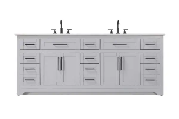 Specification Sheet
Dimensions
Length: 84"
Width: 21.5"
Height: 35"
Counter Top Length: 84"
Counter Top Width: 21.5"
Counter Top Height: 0.75"
Sink Width: 15.375"
Sink Depth: 10.875"
Sink Height: 7"
Sink Drain Hole Size: 1.75"
Faucet Hole Spacing: 4'' Holes"
Specifications
Assembly Required: NO
Base Material: Solid wood and MDF
Counter Top Edge Style: straight
Counter Top Finish: Marble white
Distressed Finish: NO
Drain Assembly Included: NO
Faucet Included: NO
Faucet Type: Widespread
Finish (Color): Grey
Vanity Material: Solid Wood and MDF
Hardware Finish: Black
Harware Material: Aluminum alloy
Number of Faucet Holes: 6
Number of Sinks: 2
Product Shape: Rectangle
Product Type: Bathroom Vanities
Product Warranty: 1 year limited
Sink Mounting Type: Undermount
Vanity Backsplash: NO
Vanity Mounting Type: Free-Standing
Weight: 346
Wire Included: No
Wood Type: Rubber wood
Shipment type: LTL
Drawers
Drawers Included: yes
Number of Drawers: 11
False Drawers:
Drawer Width: dw1: 21.625
dw2: 10.75
dw3: 10.75
dw4: 10.75
Drawer Depth: dw1: 3.625
dw2: 15.125
dw3: 15.125
dw4: 15.125
Drawer Height: dw1: 5.625
dw2: 5.625
dw3: 6.25
dw4: 12.625
Drawer Handle Designs: pull
Shelves
Number of Shelves: 2
Shelf Width: 21.5
Cabinets
Number of Cabinets: 2
Cabinet Interior Width: 21.5
Cabinet Interior Depth: 16.875
Cabinet Interior Height: 19