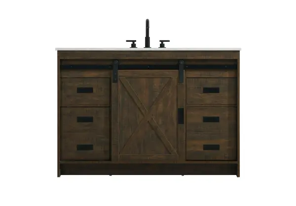 Dimensions
Length: 48"
Width: 48"
Height: 22"
Depth: 34"
Counter Top Length: 48"
Counter Top Width: 22"
Counter Top Height: 0.71"
Sink Width: 17.13"
Sink Depth: 11.81"
Sink Height: 6"
Sink Drain Hole Size: 1.77"
Faucet Hole Spacing: 8"3 Holes"
Specifications
Assembly Required: No
Base Material: MDF
Counter Top Edge Style: Straight
Counter Top Finish: Marble white
Distressed Finish: No
Drain Assembly Included: NO
Faucet Included: NO
Faucet Type: Widespread
Finish (Color): Expresso
Vanity Material: MDF
Hardware Finish: Matte Black
Harware Material: Aluminum alloy
Number of Faucet Holes: 3
Number of Sinks: 1
Product Shape: Rectangle
Product Type: Bathroom Vanities
Product Warranty: 1 year limited
Sink Mounting Type: Undermount
Vanity Backsplash: NO
Vanity Mounting Type: Free-Standing
229
Wire Included: No
Shipment type: LTL
US Shipping Cost: $235.00
Drawers
Drawers Included: YES
Number of Drawers: 4
False Drawers: NO
Drawer Width: 13.03
Drawer Depth: 14.37
Drawer Height: DW1ï¼š6.93
DW2ï¼š13.94
Drawer Handle Designs: Bar pulls
Shelves
Number of Shelves: 1
Shelf Width: 18.35
Cabinets
Number of Cabinets: 1
Cabinet Interior Width: 18.35
Cabinet Interior Depth: 20.28
Cabinet Interior Height: 29.02