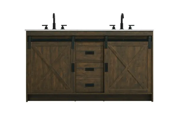 Dimensions
Length: 60"
Width: 60"
Height: 22"
Depth: 34"
Counter Top Length: 60"
Counter Top Width: 22"
Counter Top Height: 0.71"
Sink Width: 17.13"
Sink Depth: 11.81"
Sink Height: 6"
Sink Drain Hole Size: 1.77"
Faucet Hole Spacing: 8"3 Holes"
Specifications
Assembly Required: No
Base Material: MDF
Counter Top Edge Style: Straight
Counter Top Finish: Marble white
Distressed Finish: No
Drain Assembly Included: NO
Faucet Included: NO
Faucet Type: Widespread
Finish (Color): Expresso
Vanity Material: MDF
Hardware Finish: Matte Black
Harware Material: Aluminum alloy
Number of Faucet Holes: 6
Number of Sinks: 2
Product Shape: Rectangle
Product Type: Bathroom Vanities
Product Warranty: 1 year limited
Sink Mounting Type: Undermount
Vanity Backsplash: NO
Vanity Mounting Type: Free-Standing
258
Wire Included: No
Shipment type: LTL
US Shipping Cost: $286.00
Drawers
Drawers Included: YES
Number of Drawers: 2
False Drawers: NO
Drawer Width: 13.03
Drawer Depth: 14.37
Drawer Height: DW1ï¼š6.93
DW2ï¼š13.94
Drawer Handle Designs: Bar pulls
Shelves
Number of Shelves: 2
Shelf Width: 21.79
Cabinets
Number of Cabinets: 2
Cabinet Interior Width: 21.79
Cabinet Interior Depth: 20.28
Cabinet Interior Height: 29.02