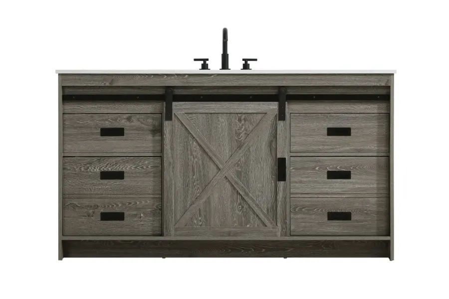 Austin 60" Rustic Grey Bathroom Vanity with Marble Top - Image 1