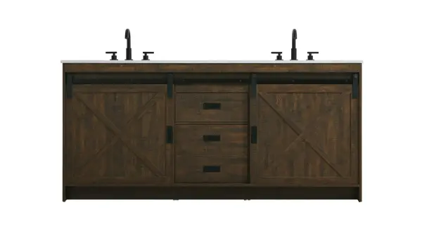 Dimensions
Length: 72"
Width: 72"
Height: 22"
Depth: 34"
Counter Top Length: 72"
Counter Top Width: 22"
Counter Top Height: 0.71"
Sink Width: 17.13"
Sink Depth: 11.81"
Sink Height: 6"
Sink Drain Hole Size: 1.77"
Faucet Hole Spacing: 8"3 Holes"
Specifications
Assembly Required: No
Base Material: MDF
Counter Top Edge Style: Straight
Counter Top Finish: Marble white
Distressed Finish: No
Drain Assembly Included: NO
Faucet Included: NO
Faucet Type: Widespread
Finish (Color): Expresso
Vanity Material: MDF
Hardware Finish: Matte Black
Harware Material: Aluminum alloy
Number of Faucet Holes: 6
Number of Sinks: 2
Product Shape: Rectangle
Product Type: Bathroom Vanities
Product Warranty: 1 year limited
Sink Mounting Type: Undermount
Vanity Backsplash: NO
Vanity Mounting Type: Free-Standing
319
Wire Included: No
Shipment type: LTL
US Shipping Cost: $338.00
Drawers
Drawers Included: YES
Number of Drawers: 2
False Drawers: NO
Drawer Width: 17.52
Drawer Depth: 14.37
Drawer Height: DW1ï¼š6.93
DW2ï¼š13.94
Drawer Handle Designs: Bar pulls
Shelves
Number of Shelves: 2
Shelf Width: 25.57
Cabinets
Number of Cabinets: 2
Cabinet Interior Width: 25.57
Cabinet Interior Depth: 20.28
Cabinet Interior Height: 29.02