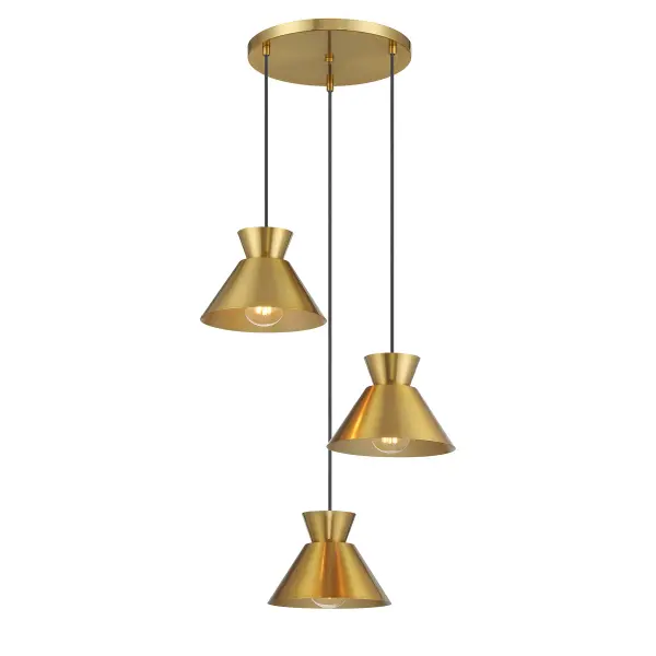 3-Light Multi-Point Chandelier in Natural Brass - Image 1