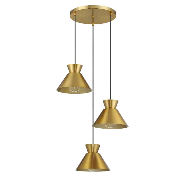 3-Light Multi-Point Chandelier in Natural Brass - Image 2