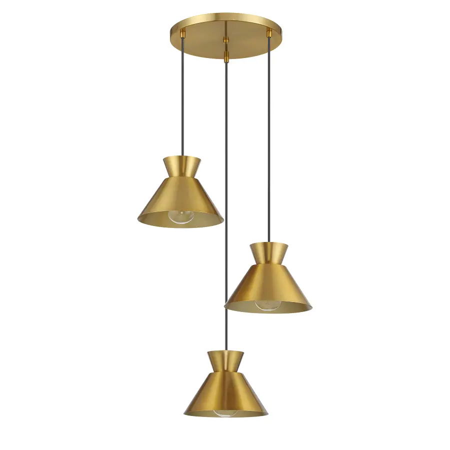 3-Light Multi-Point Chandelier in Natural Brass - Image 2