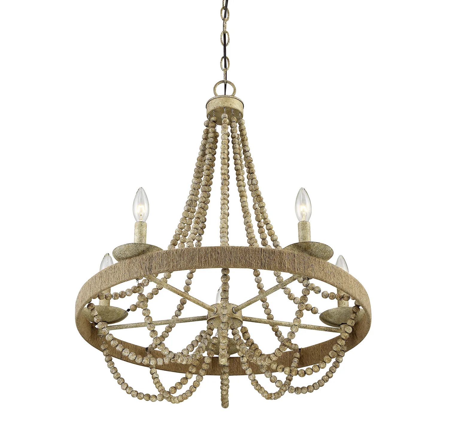 Mchan Five Light Chandelier in Natural Wood with Rope