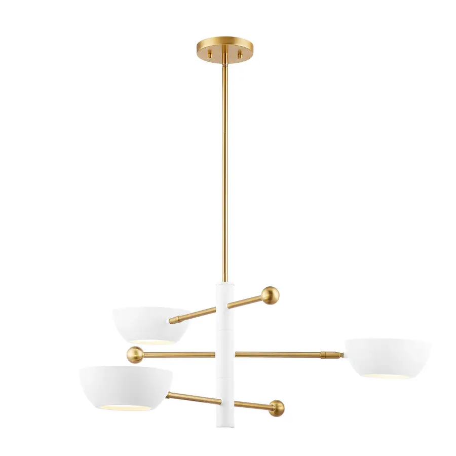 3-Light Chandelier in White and Natural Brass - Image 3