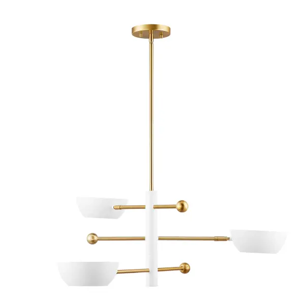 3-Light Chandelier in White and Natural Brass - Image 4
