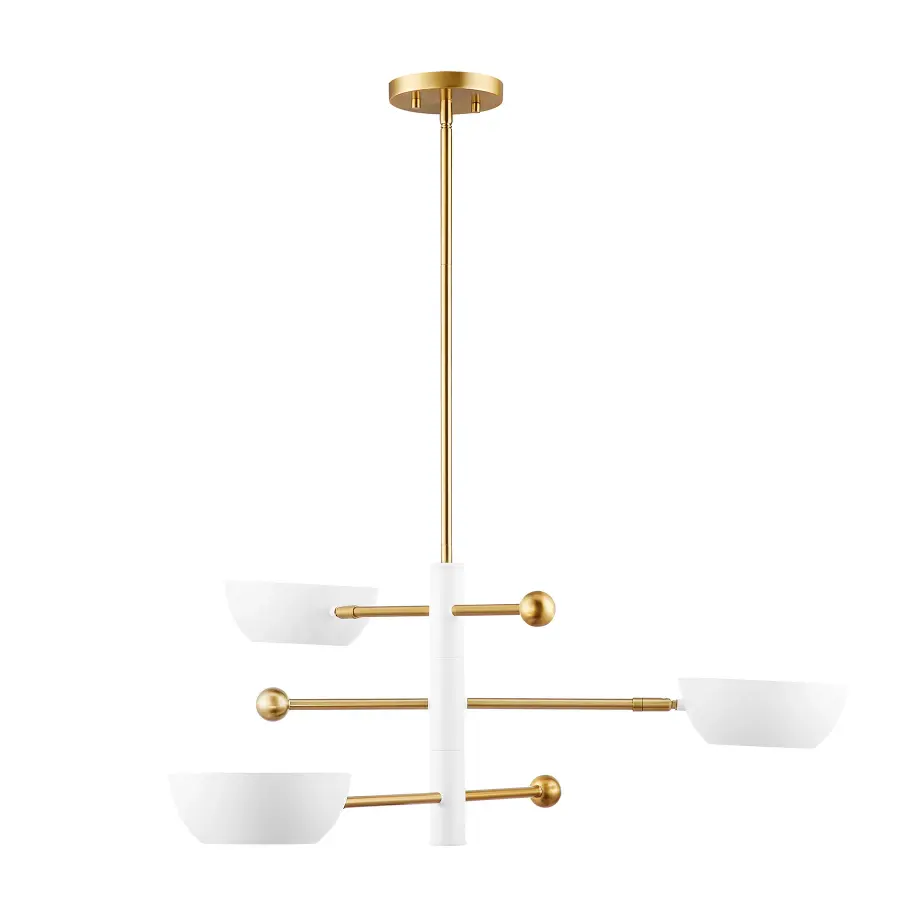 3-Light Chandelier in White and Natural Brass - Image 4