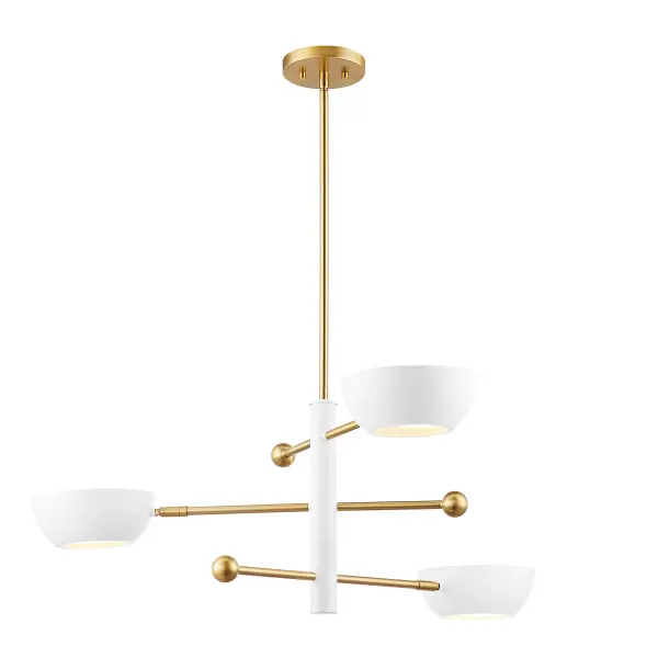 3-Light Chandelier in White and Natural Brass - Image 5