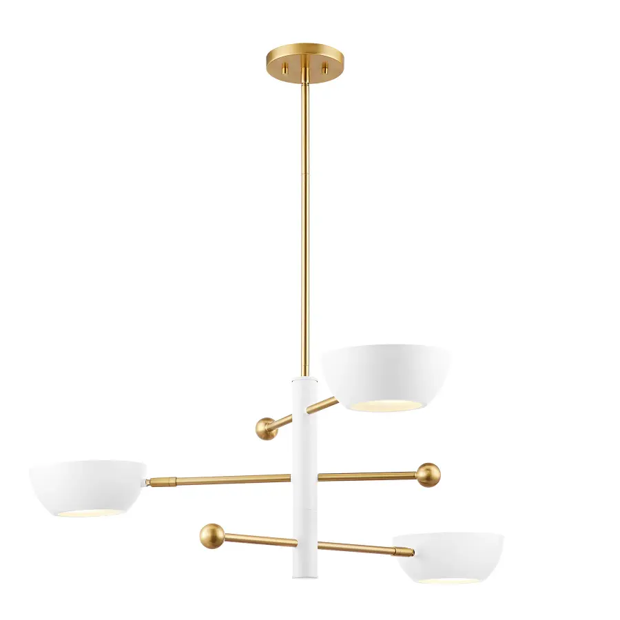 3-Light Chandelier in White and Natural Brass - Image 5
