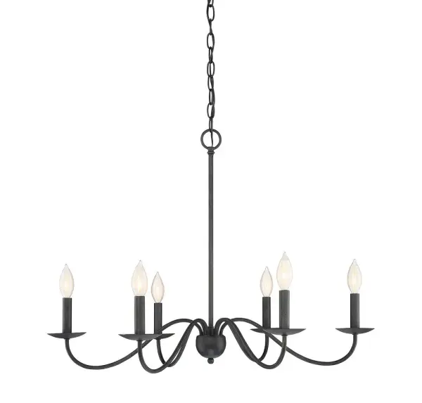 Get an understated lighting look with this 6-light chandelier, which is finished in Aged Iron. It is 22.5" in height and 30" in width. Collection: Mchan Rooms: Bedroom, Closet, Dining Room, Entryway, Family Room, Foyer, Great Room, Kitchen, Living Room, Lobby, Waiting Room, Media Room Finish: Aged Iron Width: 30.00" Height: 22.50" Length: 30.00" Weight: 5.76 lb Chain: 1 x 120" Wire: 144" Canopy: 1.38"x5"x5" Number of Bulbs: 6 Maximum Wattage: 60.00 W Bulb Type: C11 Bulb Base: E12 Light Source: Incandescent/LED Dimmable Voltage: 120.00 V Material: Metal Safety Listing: UL/CUL Safety Rating: Dry LED