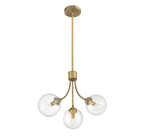 3-Light Chandelier in Natural Brass - Image 4