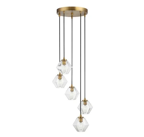 5-Light Chandelier in Natural Brass - alternate view