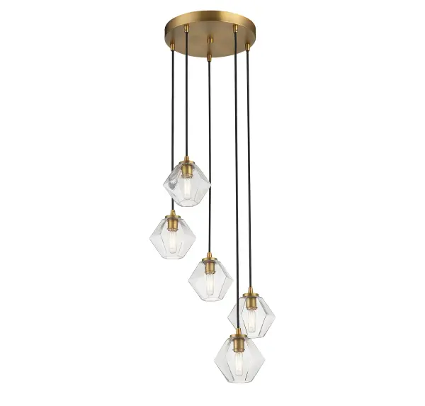 5-Light Chandelier in Natural Brass - Image 3