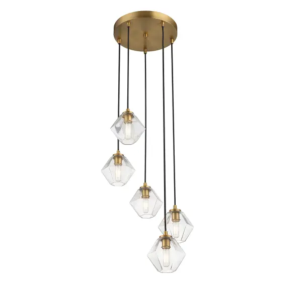 5-Light Chandelier in Natural Brass - Image 4