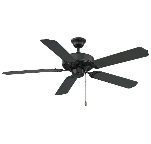 Stay cool in style with this versatile 52" ceiling fan, featuring five blades and a chic Matte Black finish. This fan is wet rated, so it is perfect for all interior and exterior spaces. 3-speed reversible motor. Fan light and handheld remote options sold separately. Comes with a dual mounting system and one 6-inch downrod (additional, longer downrods sold separately). The fan airflow is 5118 cubic feet per minute, the electricity use is 52.8 watts and the airflow efficiency is 97 cubic feet per minute per watt. Collection: Nomad Rooms: Bedroom, Billiard Room, Dining Room, Family Room, Great Room, Kitchen, Living Room, Office, Outdoor Ceilings, Patio, Pergola, Porch, Sunroom, Workshop, Lobby, Waiting Room, Media Room Finish: Matte Black Notes: Fan Control: Pull Chain Width: 52.00" Height: 15.00" Length: 52.00" Weight: 17.27 lb Wire: 80" Rod: 1 x 6" Canopy: 2.36"x5.17"x5.17" Dimmable Voltage: 120.00 V Airflow: 5117 CFM Electricity Use: 52 W Airflow Efficiency: 0.44 CFM/W Blade Pitch: 12° Blade Span: 52" Blade Finish: Black Blade Quantity: 5 Light Kit: Sold Separately Speeds: 3 Control: Pull Chain Downrod: 12", 18", 24", 36", 48", 60", 72" Material: Metal, Plastic Safety Listing: UL/CUL Safety Rating: Wet Energy Star Manufacturer Warranty: Limited 30 Year Warranty