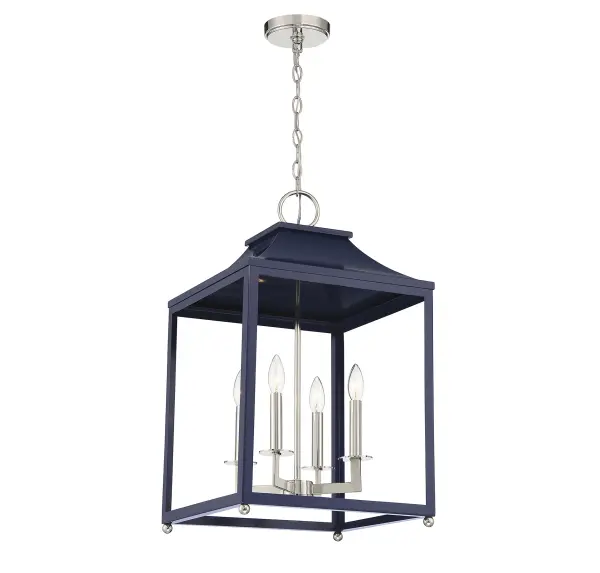 4-Light Pendant in Navy Blue with Polished Nickel - Image 3