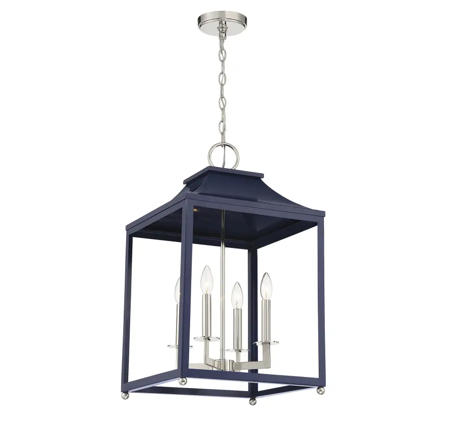 4-Light Pendant in Navy Blue with Polished Nickel - Image 3