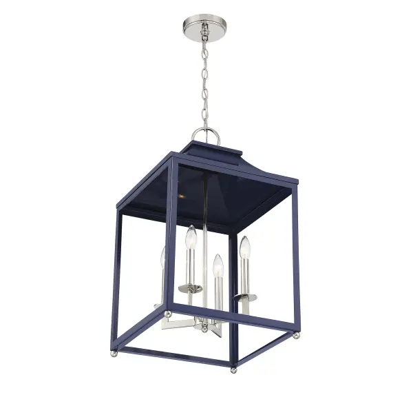 4-Light Pendant in Navy Blue with Polished Nickel - Image 4