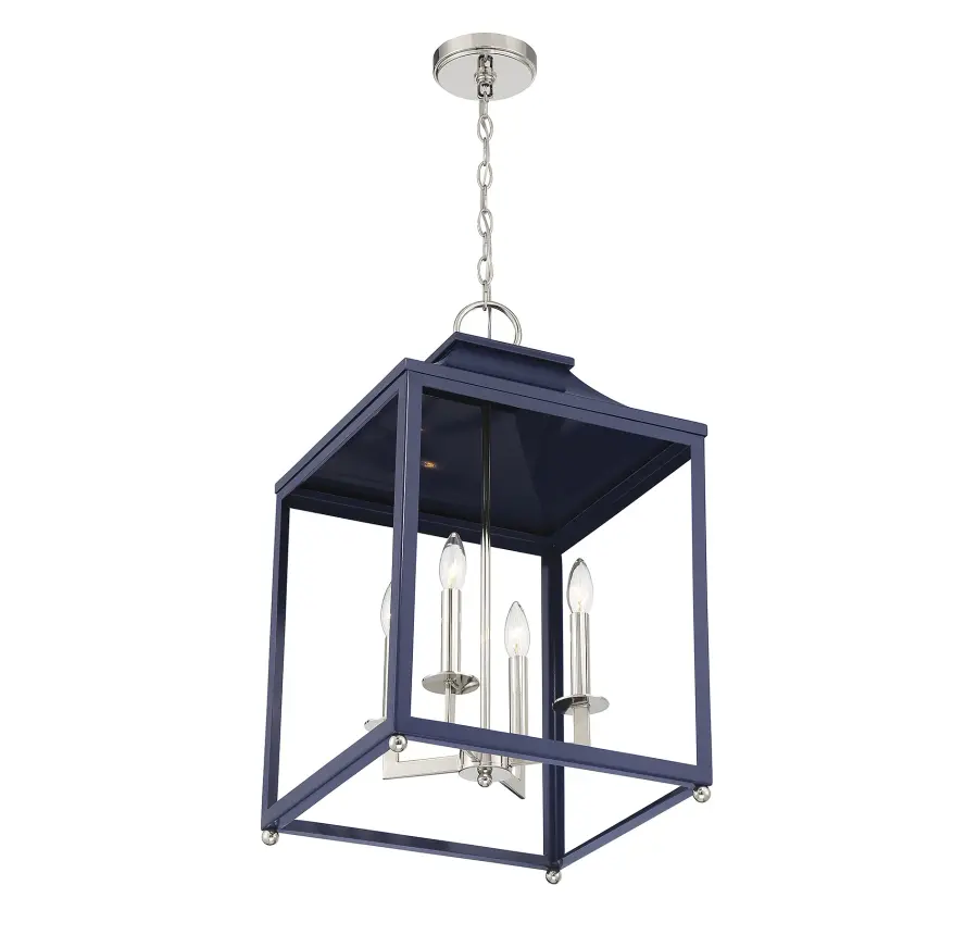 4-Light Pendant in Navy Blue with Polished Nickel - Image 4