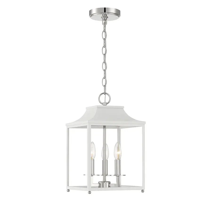 3-Light Pendant in White with Polished Nickel