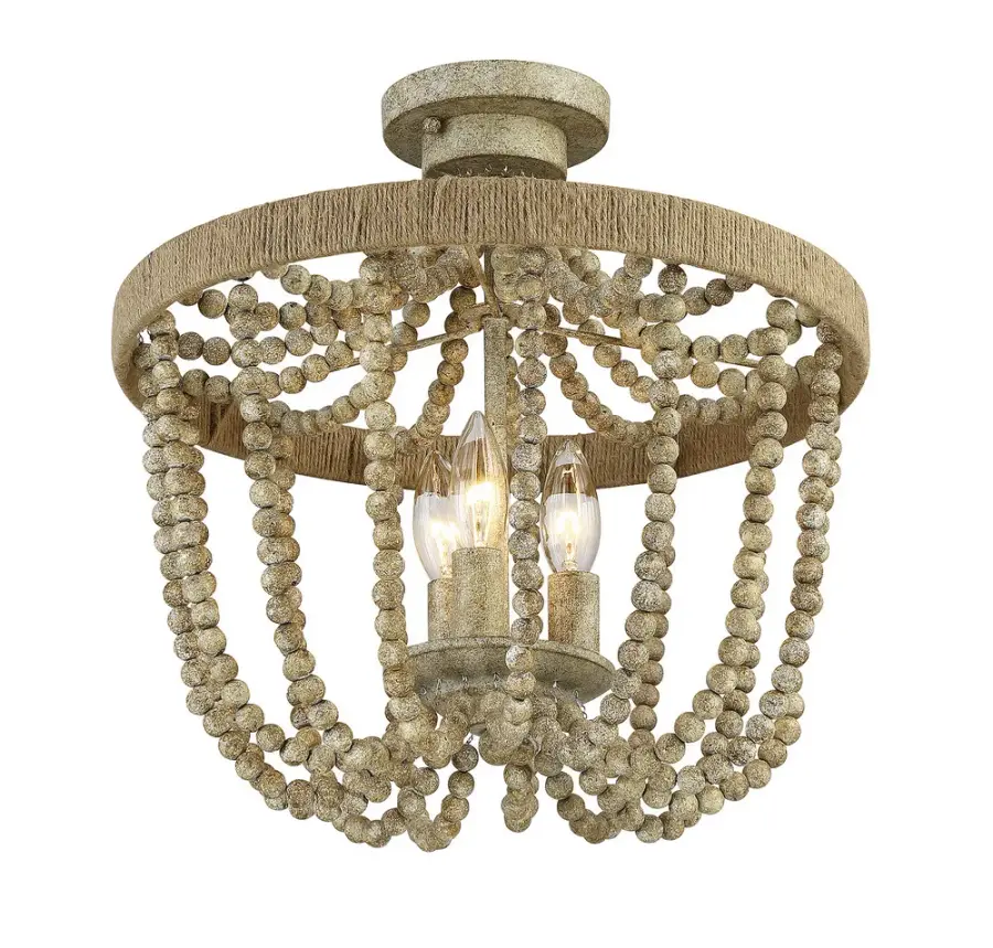 3-Light Ceiling Light in Natural Wood with Rope - Image 1