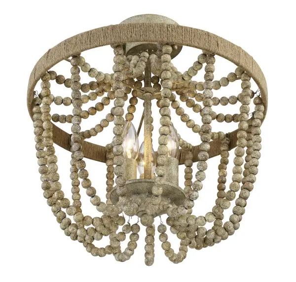 3-Light Ceiling Light in Natural Wood with Rope - alternate view