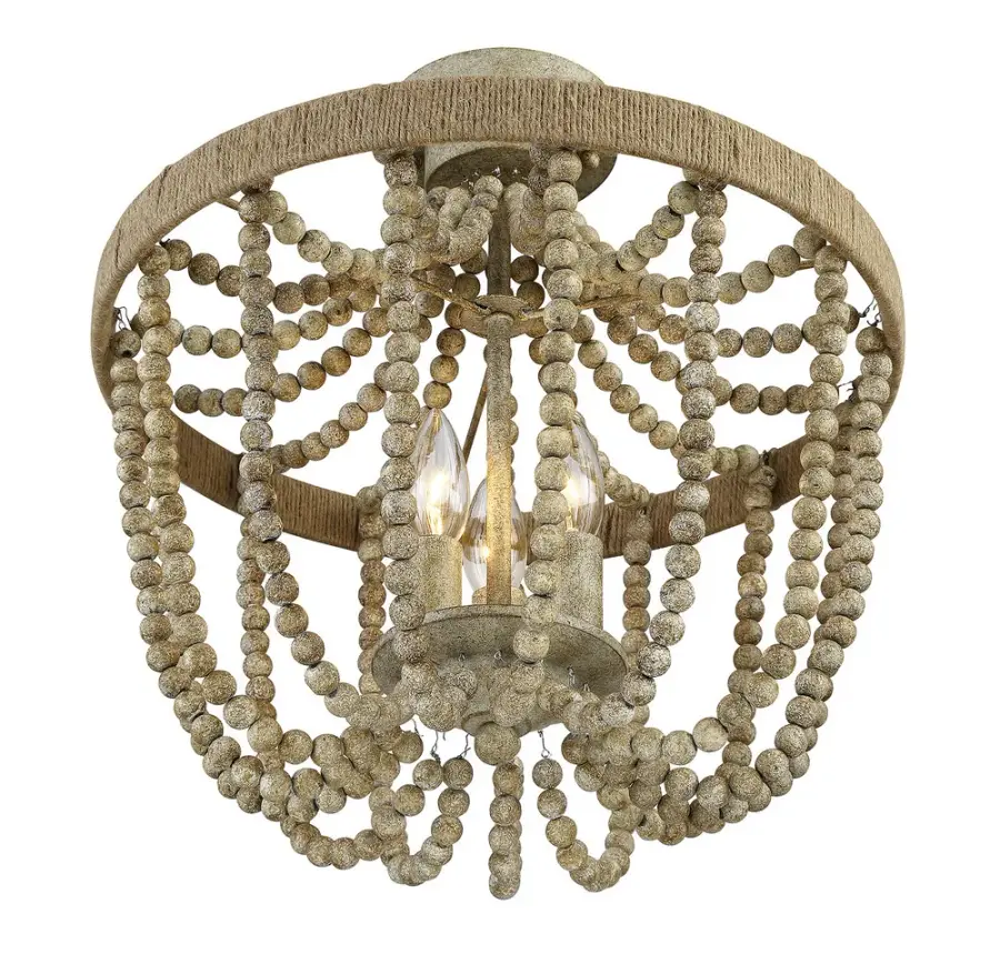 3-Light Ceiling Light in Natural Wood with Rope - Image 2