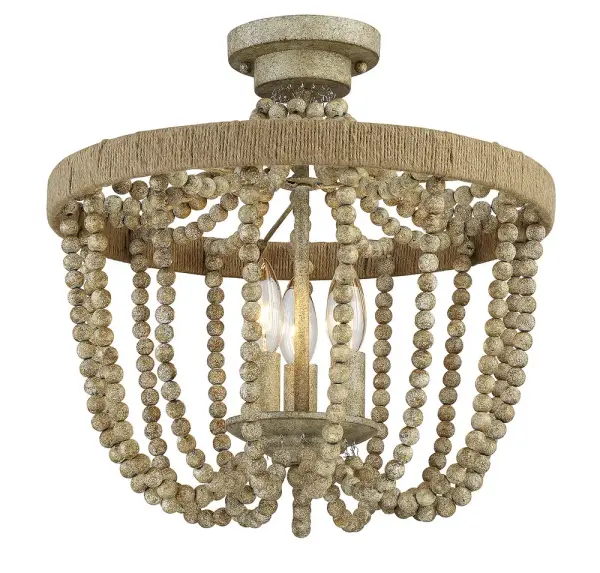 3-Light Ceiling Light in Natural Wood with Rope - Image 3