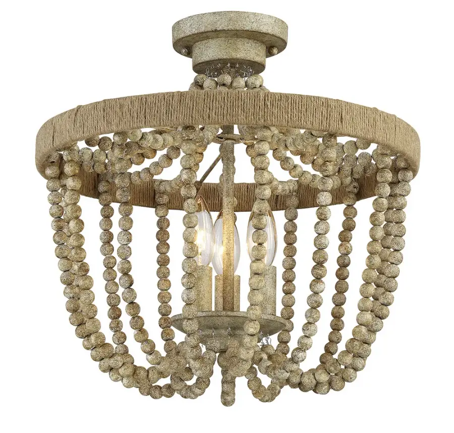 3-Light Ceiling Light in Natural Wood with Rope - Image 3