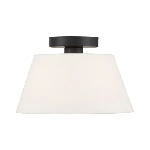 Use this 1-light ceiling semi-flush mount to freshen up any room. The elegant white linen shade provides a crisp and classic look that works beautifully with any decor and style. The Matte Black finish is wonderfully versatile. 7.5" height, 12" width. Uses 1 standard size bulb of up to 60 watts. Bulb not included. Rooms: Bedroom, Billiard Room, Closet, Dining Room, Entryway, Family Room, Garage, Great Room, Kitchen, Hallway, Living Room, Office, Powder Room, Stairway, Sunroom, Workshop, Lobby, Waiting Room, Media Room Finish: Matte Black Width: 12.00" Height: 7.50" Length: 12.00" Weight: 1.10 lb Canopy: 0.78"x5.1"x5.1" Number of Bulbs: 1 Maximum Wattage: 60.00 W Bulb Type: E26 Bulb Base: E26 Light Source: Incandescent/LED Dimmable Voltage: 120.00 V Material: Metal, Fabric Safety Listing: ETL Safety Rating: Dry LED