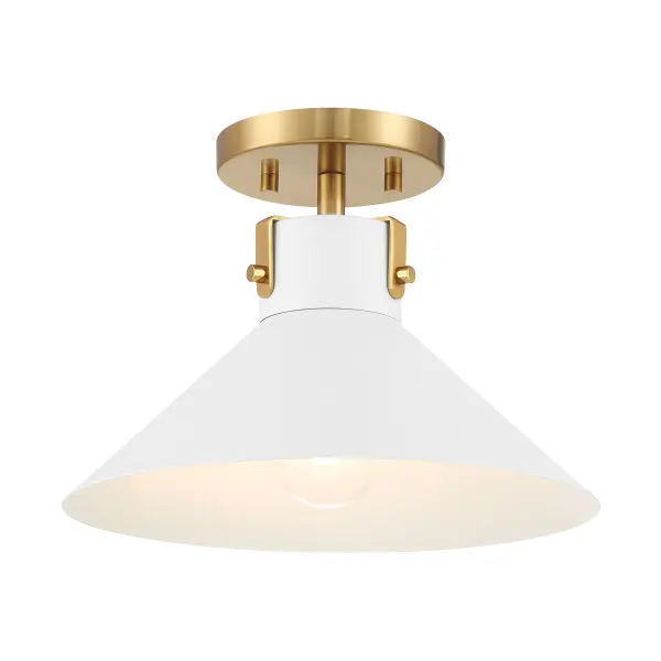 1-Light Ceiling Light in White and Natural Brass
