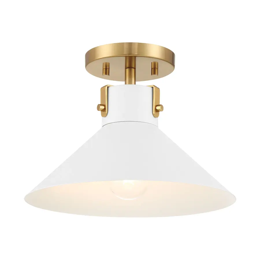 1-Light Ceiling Light in White and Natural Brass - Image 1