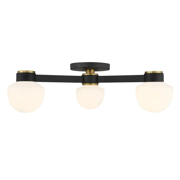 3-Light Ceiling Light in Matte Black with Natural Brass