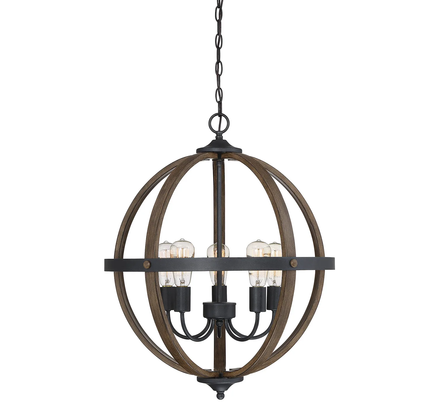 Mchan Five Light Chandelier in Wood with Black