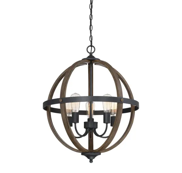 5-Light Chandelier in Wood with Black - Image 3