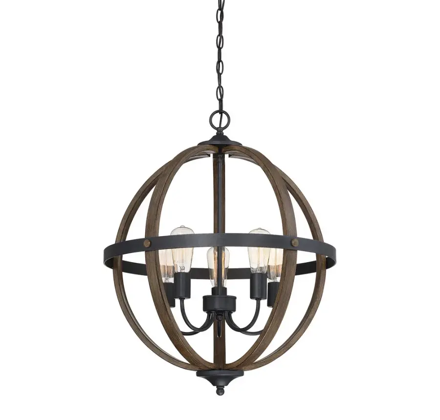 5-Light Chandelier in Wood with Black - Image 3