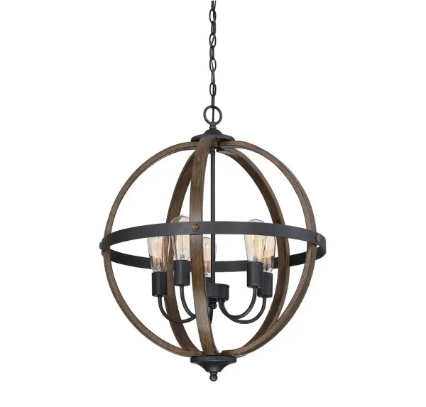 5-Light Chandelier in Wood with Black - Image 5