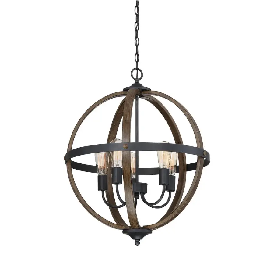 5-Light Chandelier in Wood with Black - Image 5