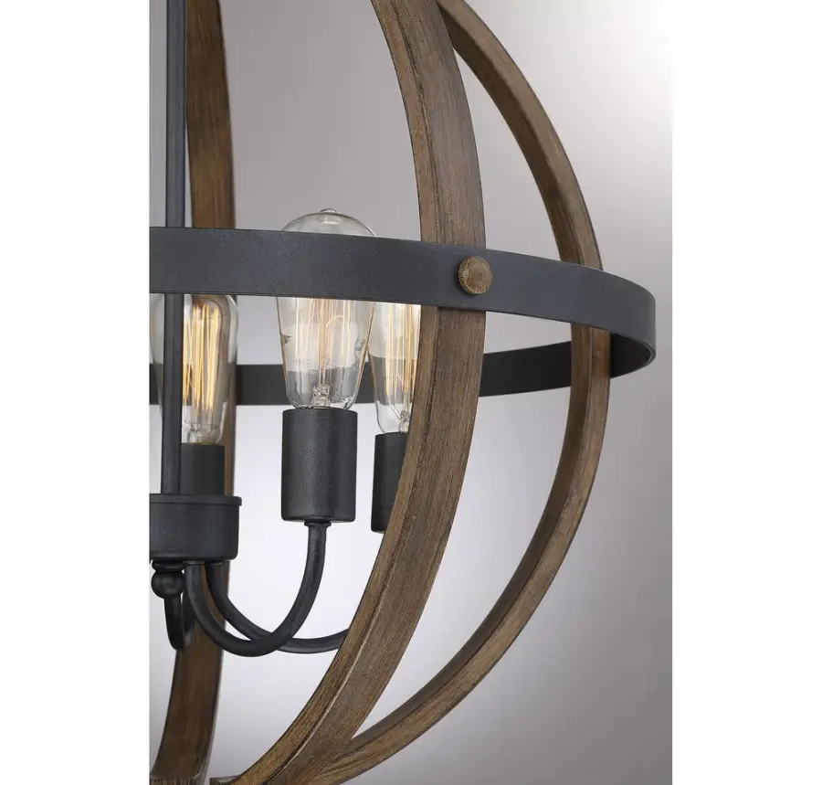 5-Light Chandelier in Wood with Black - Image 6