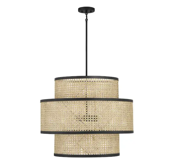 3-Light Pendant in Natural Cane with Matte Black - Image 2