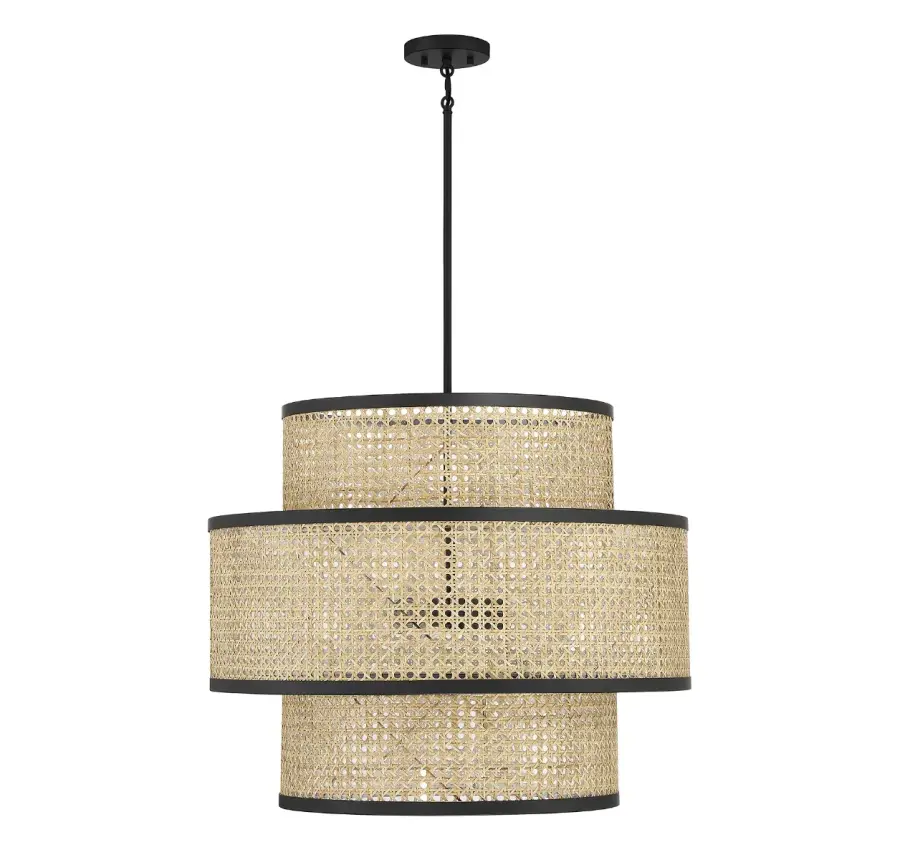 3-Light Pendant in Natural Cane with Matte Black - Image 2