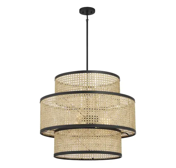 3-Light Pendant in Natural Cane with Matte Black - Image 3