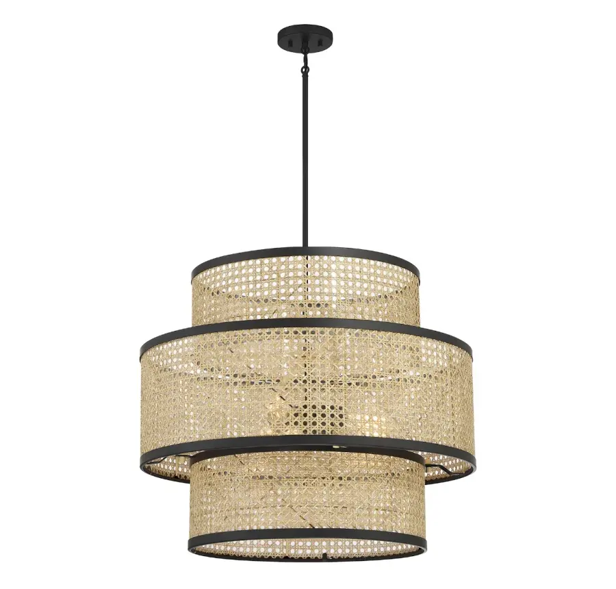 3-Light Pendant in Natural Cane with Matte Black - Image 3