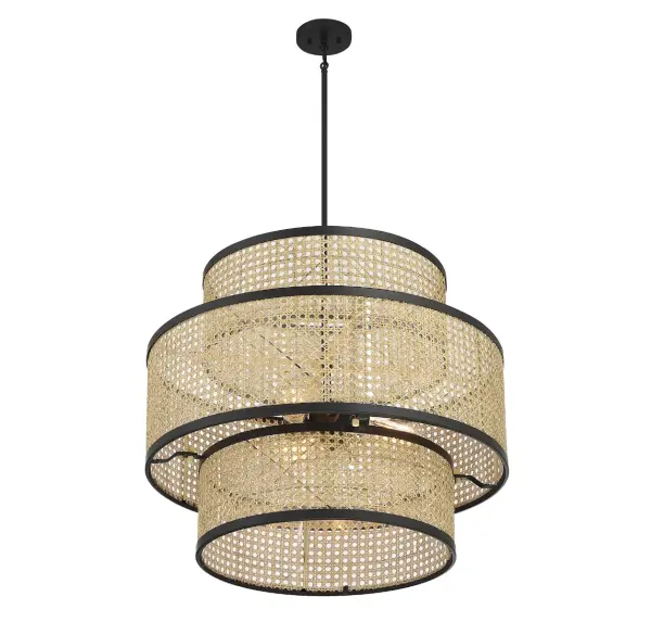 3-Light Pendant in Natural Cane with Matte Black - Image 4
