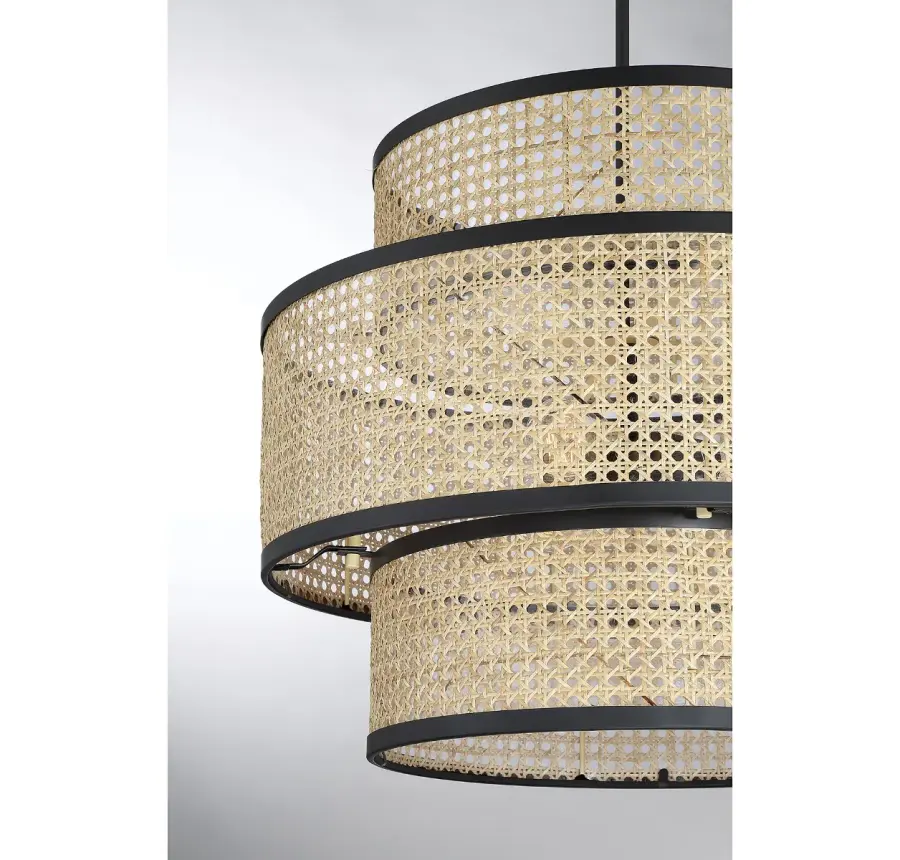 3-Light Pendant in Natural Cane with Matte Black - Image 5