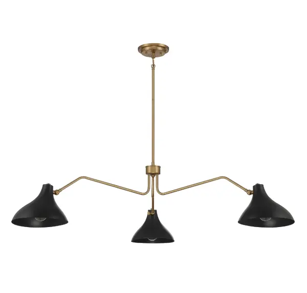 3-Light Pendant in Matte Black with Natural Brass - Image 2